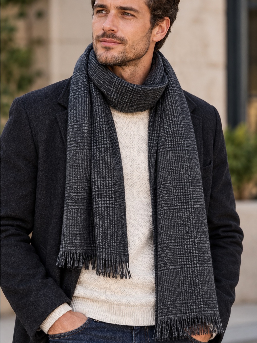 Polo Ralph Lauren Wool Houndstooth Old Money Preppy Scarf